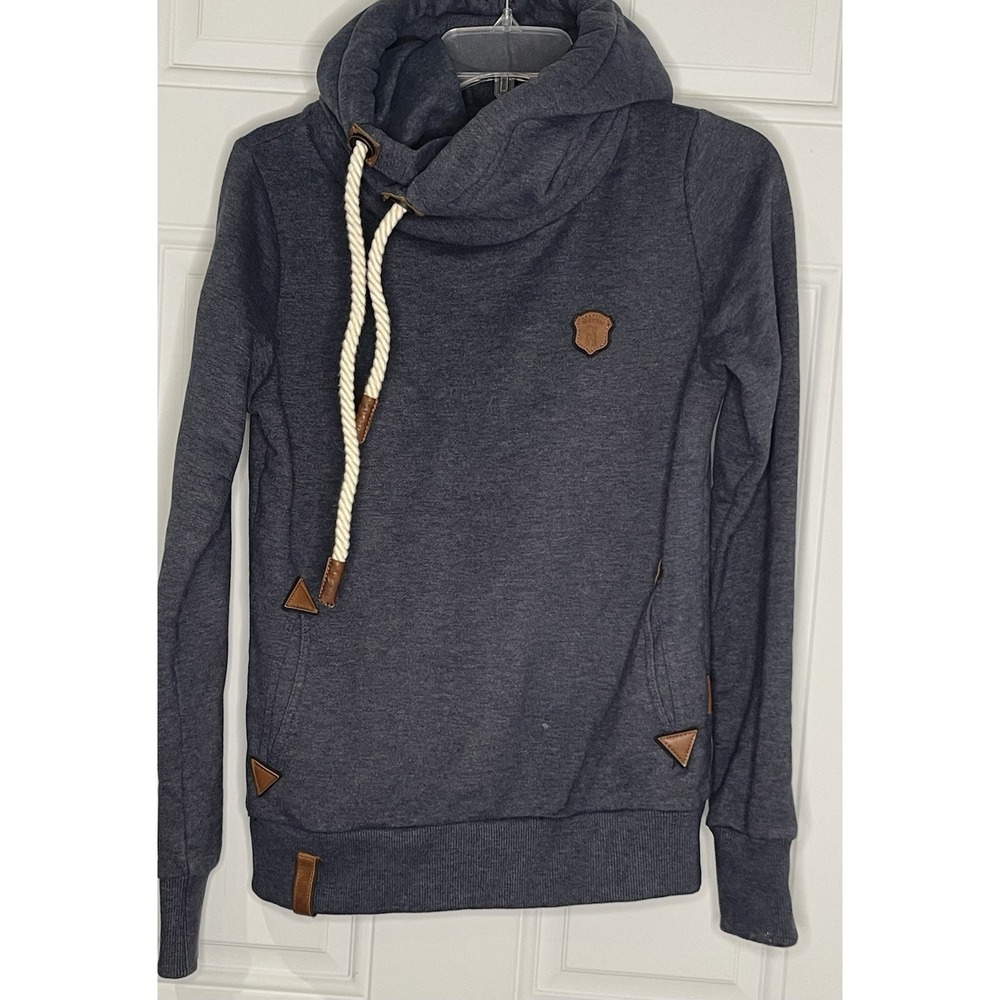Naketano Brave New Word Women's Medium Navy Fleece Cowl Neck Hoodie
